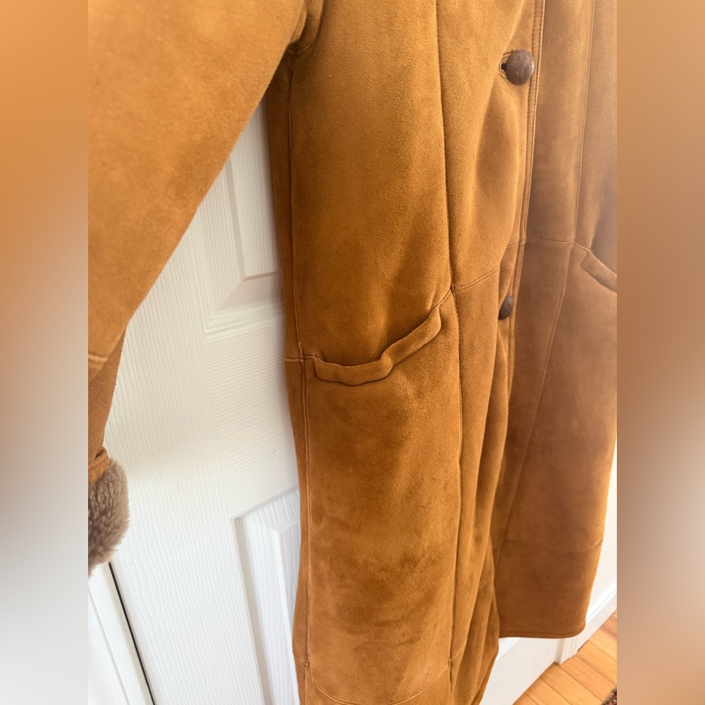 VTG Italian Shearling Suede Sheepskin Long Coat Size S - Picture 7 of 10